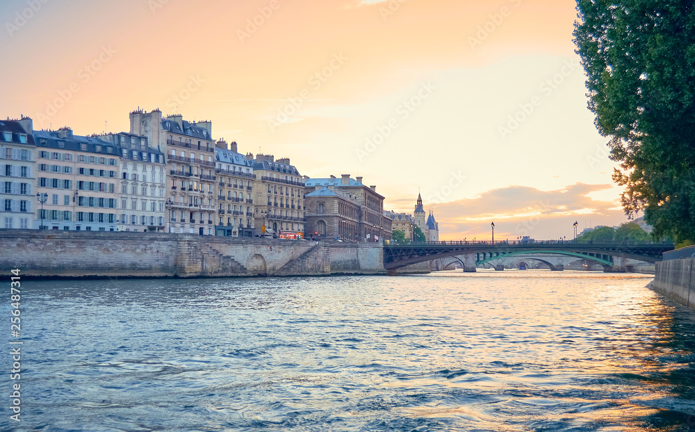 View of Paris from the Seine river