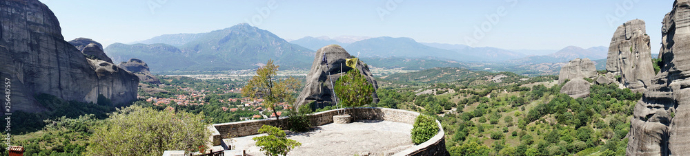 Panoramic view on Meteora landscape i Greece from the top of monastery