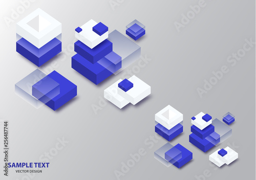 Blockchain concept banner. Isometric blocks  cubes connect with each other and form cryptochains. Vector abstract technology background for your design.