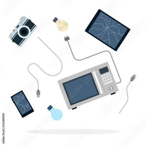 Electronic waste for trash sorting vector flat isolated