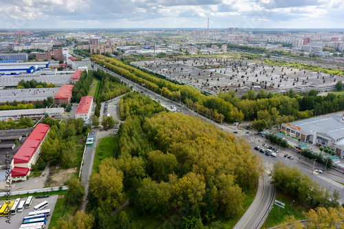Aerial top view of city industrial area of Tyumen
