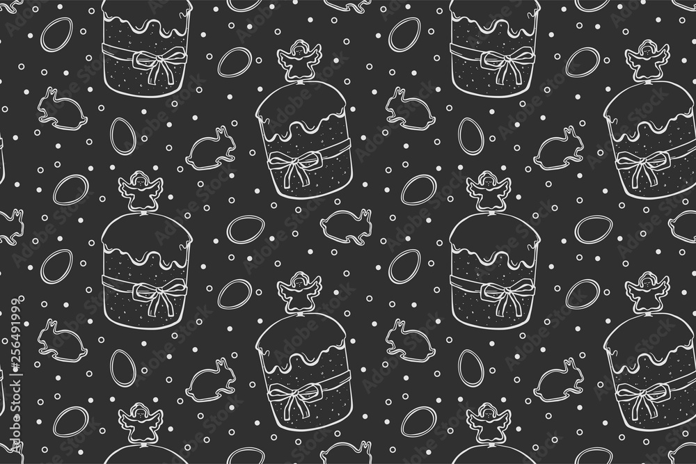 Easter seamless pattern cakes on black background