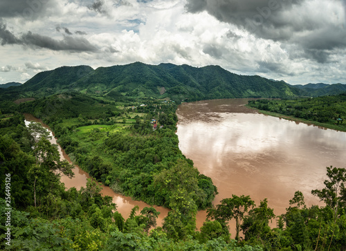 Panoramic view of the border point where the Mekong river leaves Thailand to enter Laos - Phraphut Nawamin Mongkhon Lila Thawinakhara Phirak (Phra Yai Phu Khok Ngio) photo