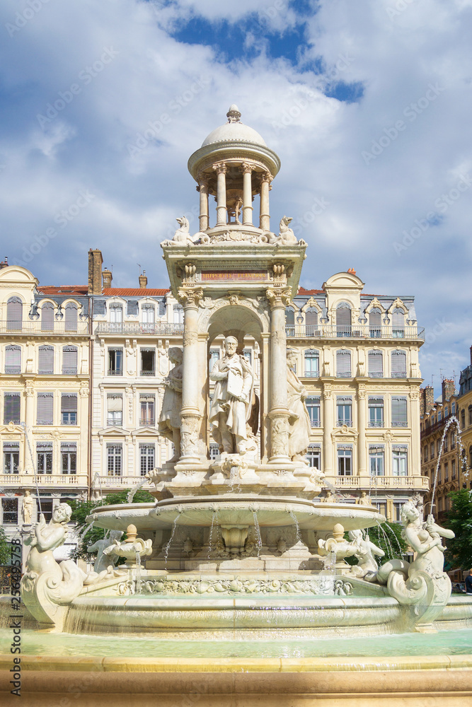 Jacobins square and beautiful fountain in Lyon - France