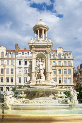 Jacobins square and beautiful fountain in Lyon - France