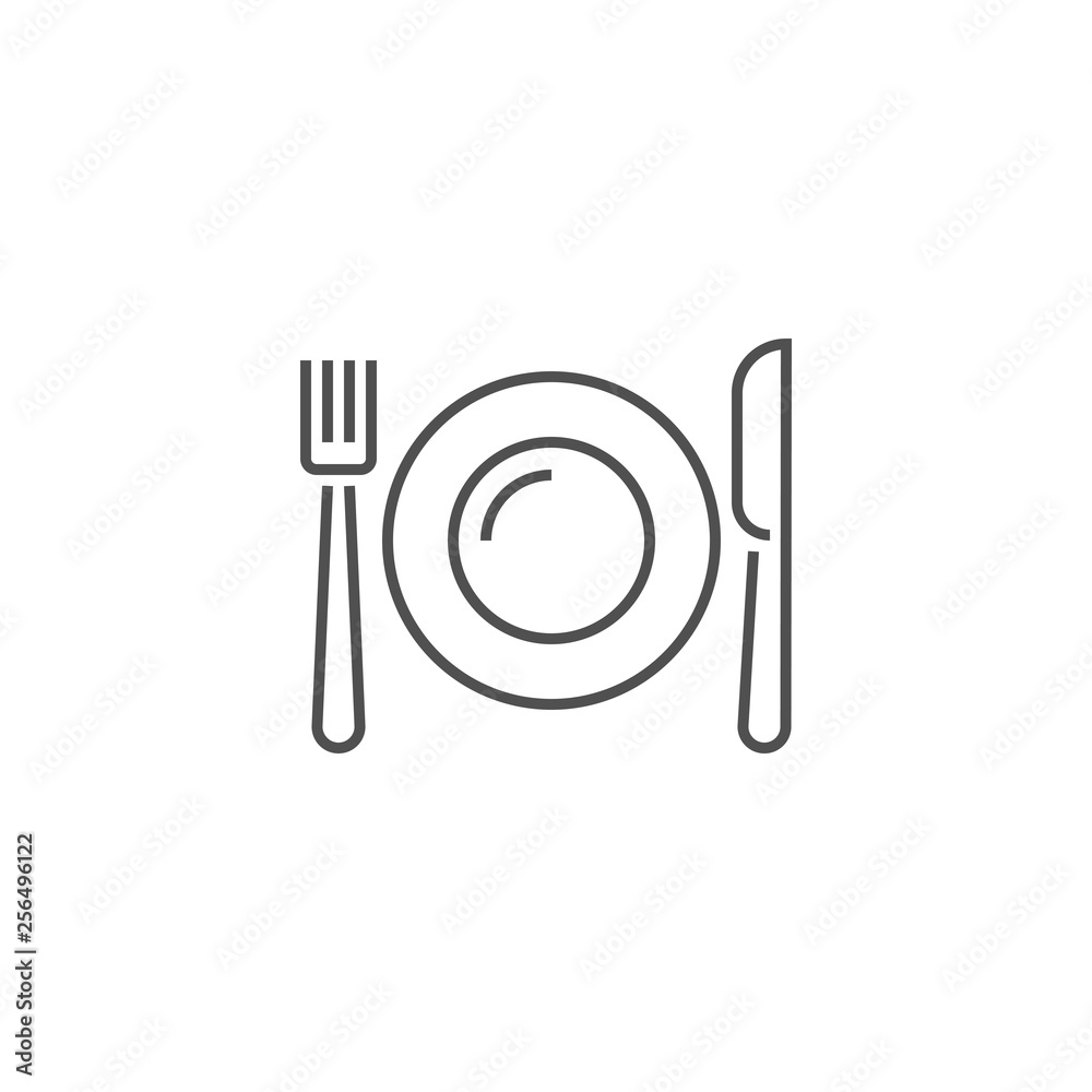 Plate, Fork and Knife Related Vector Line Icon.