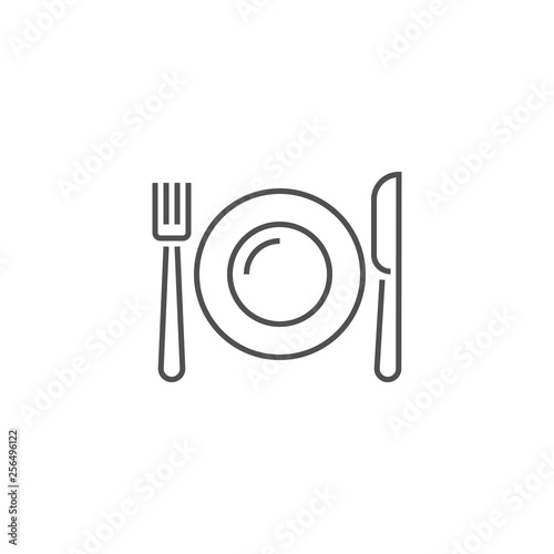 Plate, Fork and Knife Related Vector Line Icon.