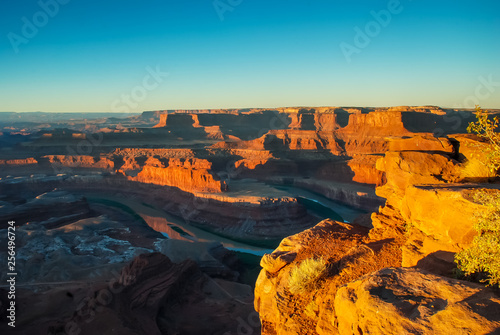 Looking Down on Colorado River at Sunrise from Overlook in Dead Horse Point State Park in Utah