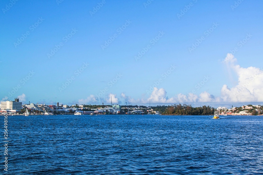 Amazing beauty Bermuda. Atlantic ocean. Turquoise sea water and blue sky. Beautiful background.