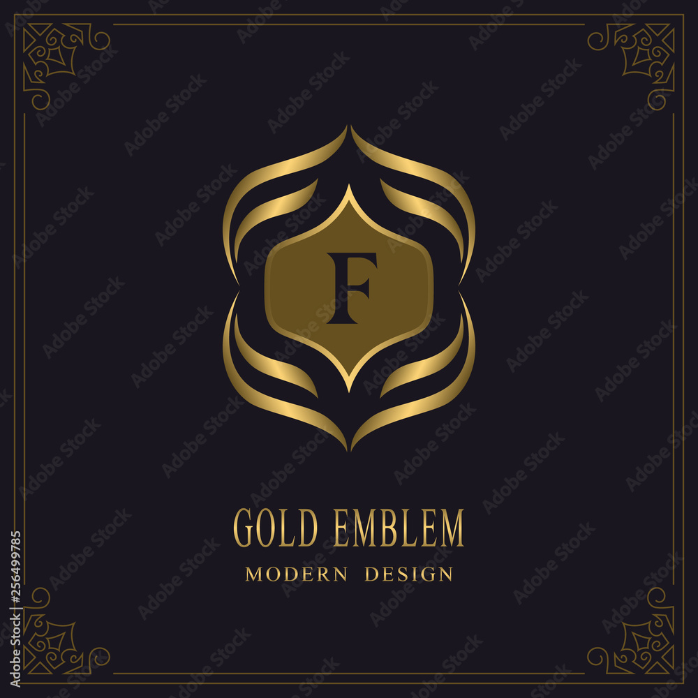 Gold Monogram. Letter F. Graceful Emblem Template. Simple Logo Design for Luxury Crest, Royalty, Business Card, Boutique, Hotel, Heraldic, Restaurant. Calligraphic Vintage Border. Vector illustration Gold Monogram. Letter F. Graceful Emblem Template. Simple Logo Design for Luxury Crest, Royalty, Business Card, Boutique, Hotel, Heraldic, Restaurant. Calligraphic Vintage Border. Vector illustration