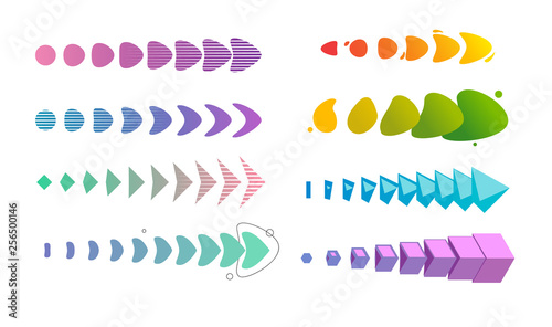 vector set of different variants of transformation colorful geometric arrows