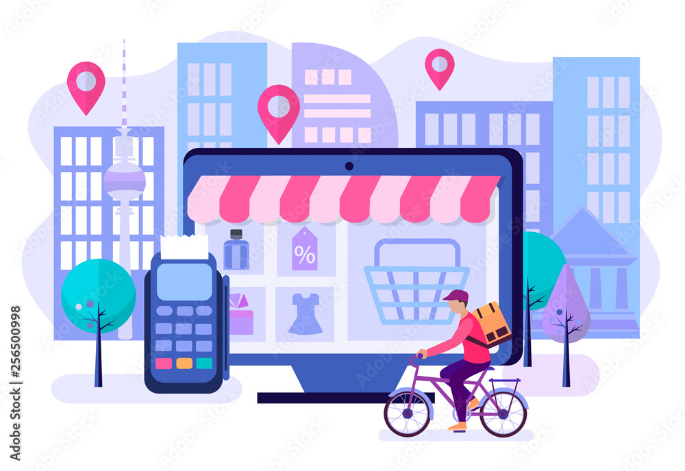 The concept of convenience of shopping and delivery when ordering online. The concept of convenience of shopping and delivery when ordering online.