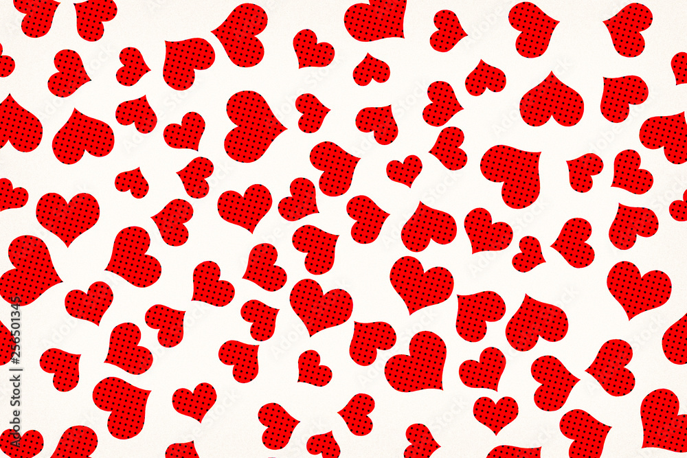 Background Created From Scattered Red Halftone Dots Hearts