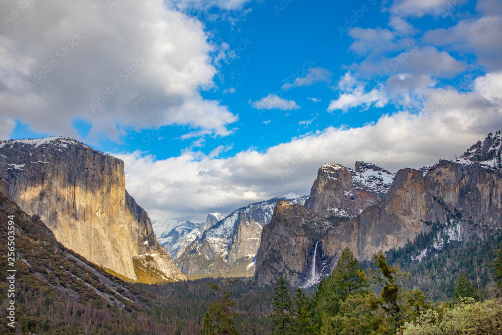beautiful view in Yosemite valley with half dome and el capitan