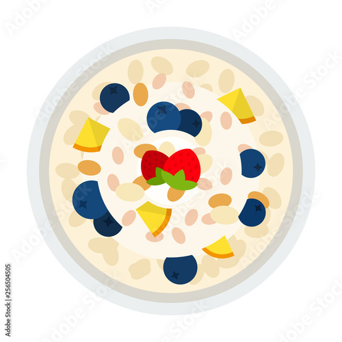 Bowl of oatmeal with berries vector icon flat isolated