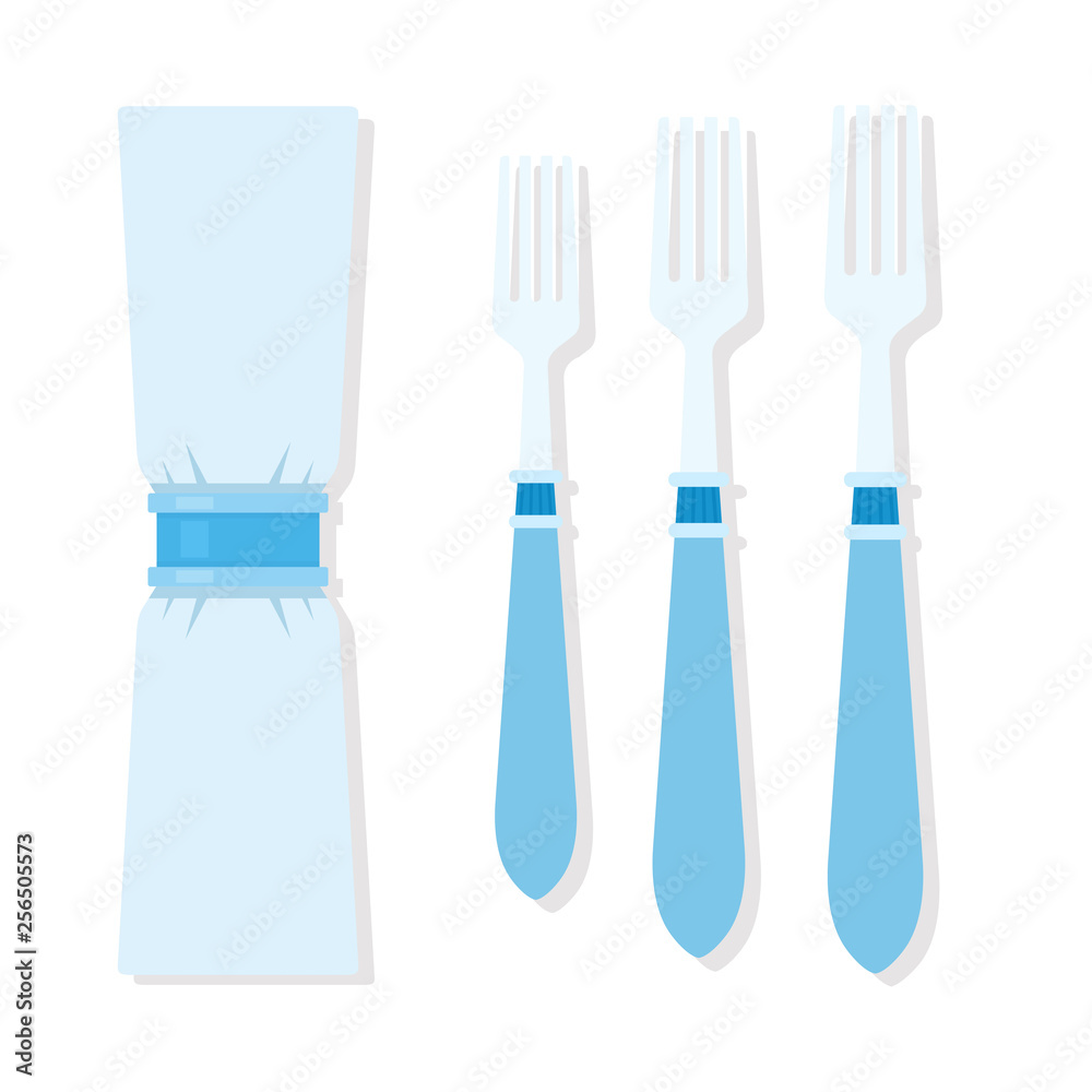 Set of forks for table setting with napkin in the ring flat isolated Set of forks for table setting with napkin in the ring flat isolated