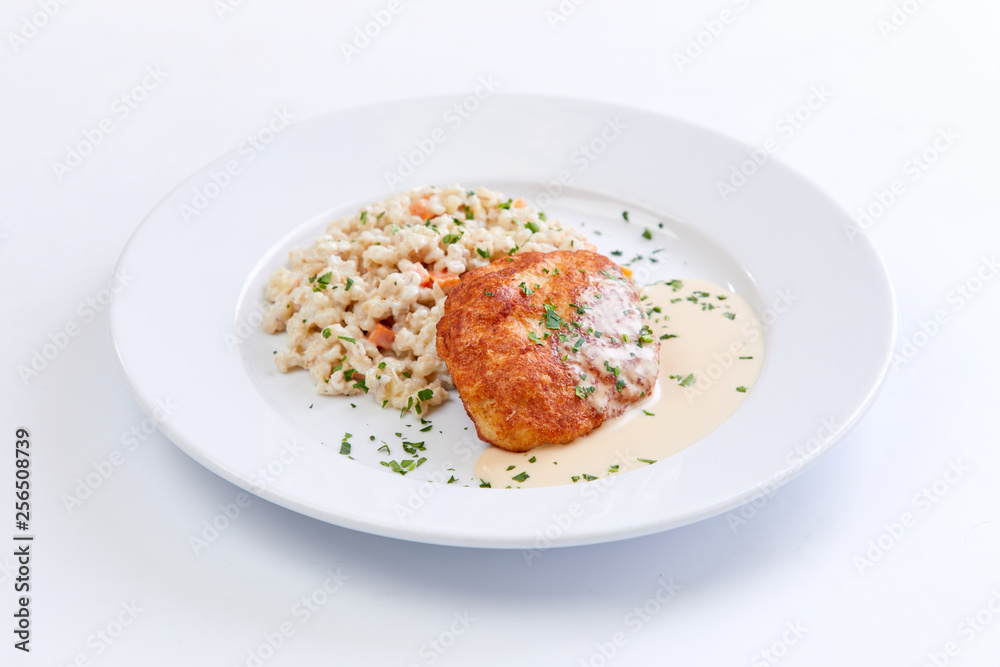 cutlet with barley on the white cutlet with barley on the white