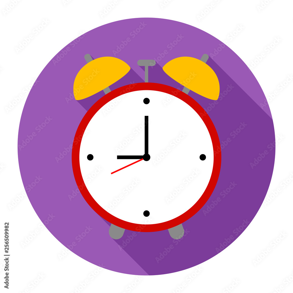Alarm clock icon on purple background for any occasion Alarm clock icon on purple background for any occasion