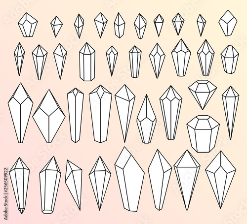 crystals, a set of vector linear icons.