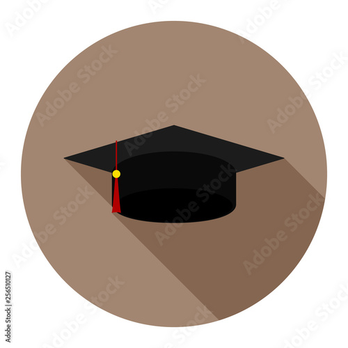 Graduation cap flat icon on chocolate background