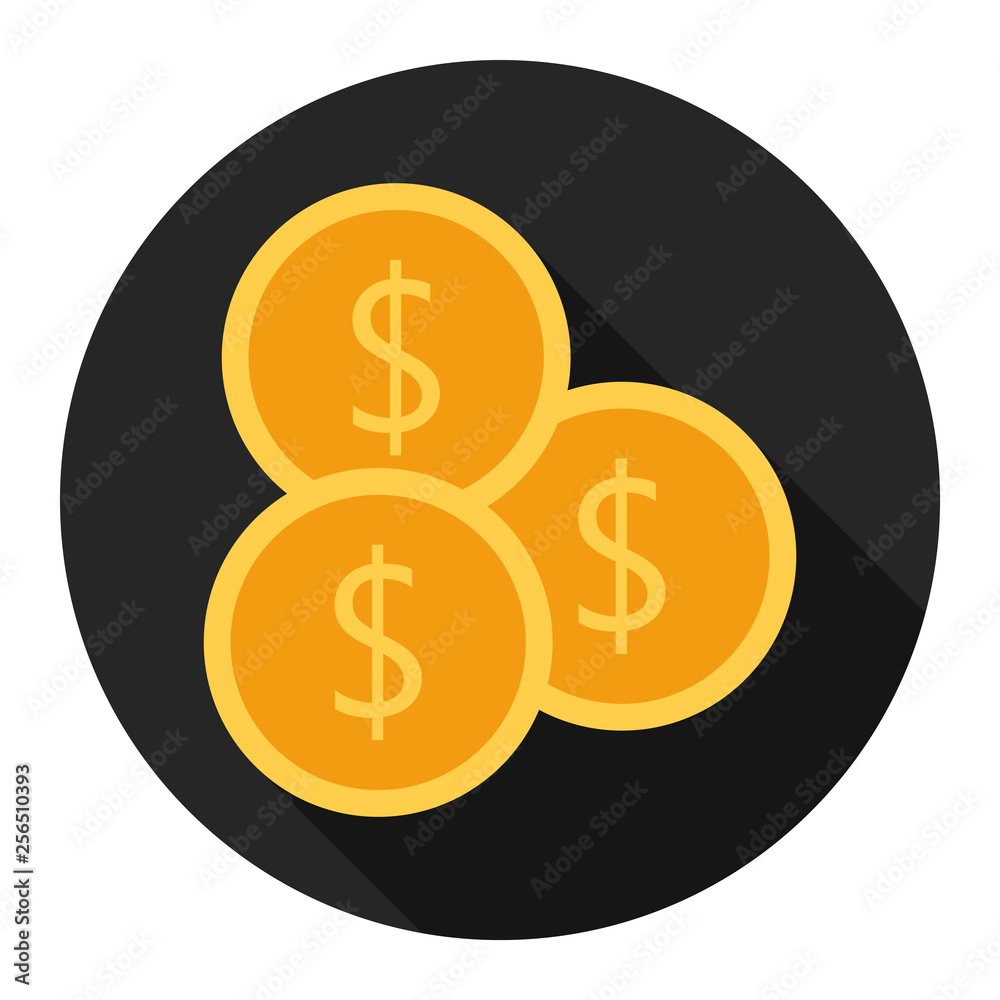 Coin flat icon on black background for any occasion Coin flat icon on black background for any occasion