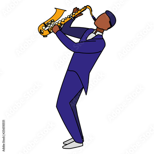 black musician jazz playing saxophone character