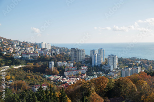 View of the city of Sochi from the observation deck of the arboretum. Travel to Sochi in December. © ferkhova