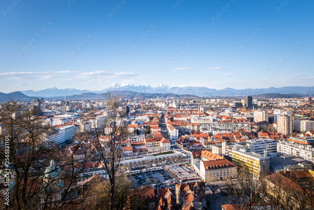 View from Ljubljana to mountains Karawanks and Kamnik–Savinja Alps