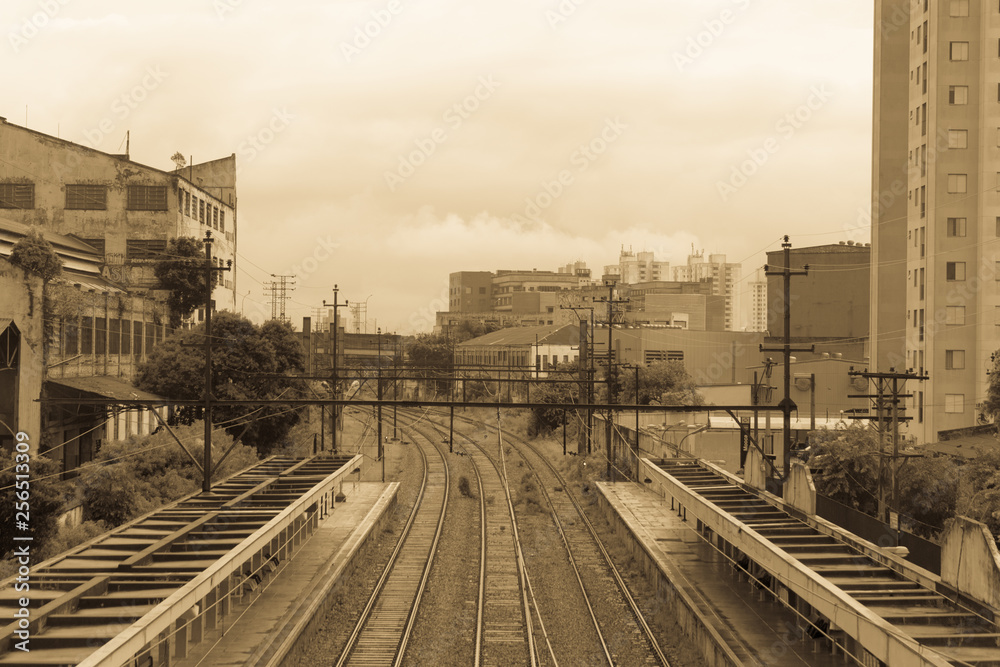 Fototapeta premium Railway at Mooca Train Station in Sao Paulo, Brazil