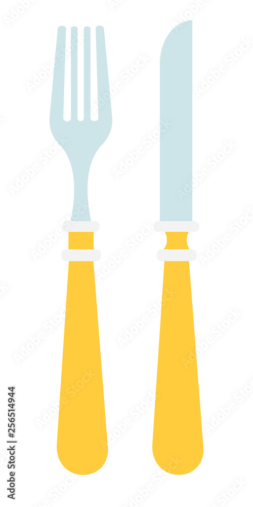 Cutlery with yellow handle flat icon vector isolated Cutlery with yellow handle flat icon vector isolated