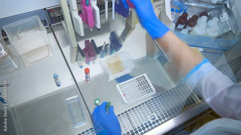 Liquid substance from a vial is getting poured into palette Liquid substance from a vial is getting poured into palette