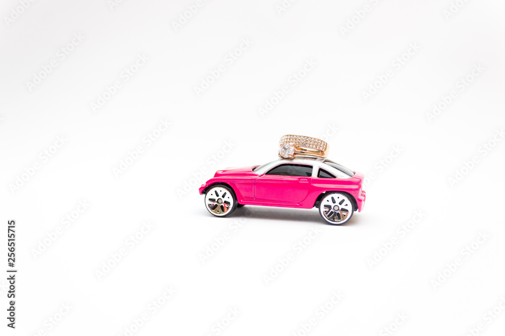 toy car, gift box, delivery pink box