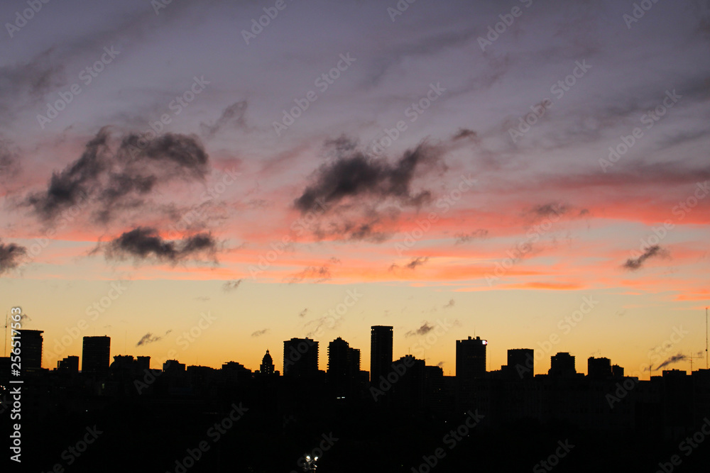 View of the Buenos Aires skyline at sunset, Buenos Aires, Argentina