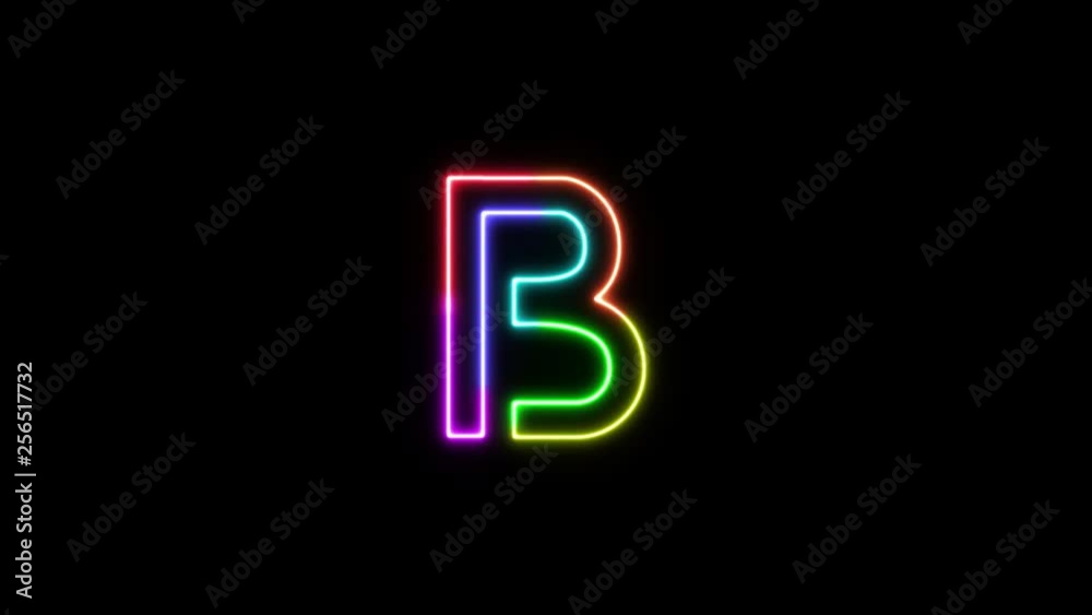 Letter B - outline neon glowing in 7 rainbow colors on transparent background. Letter B - outline neon glowing in 7 rainbow colors on transparent background.
