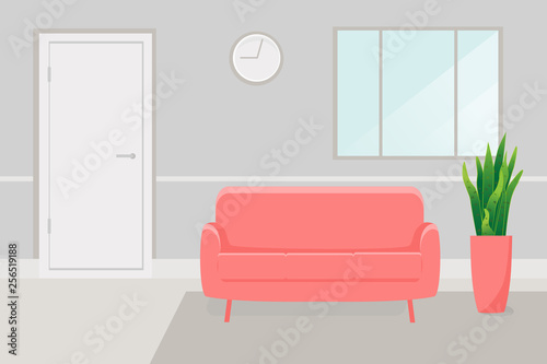 red sofa in the room