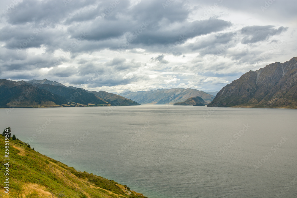 Lake Hawea in South Island, New Zealand during late summer