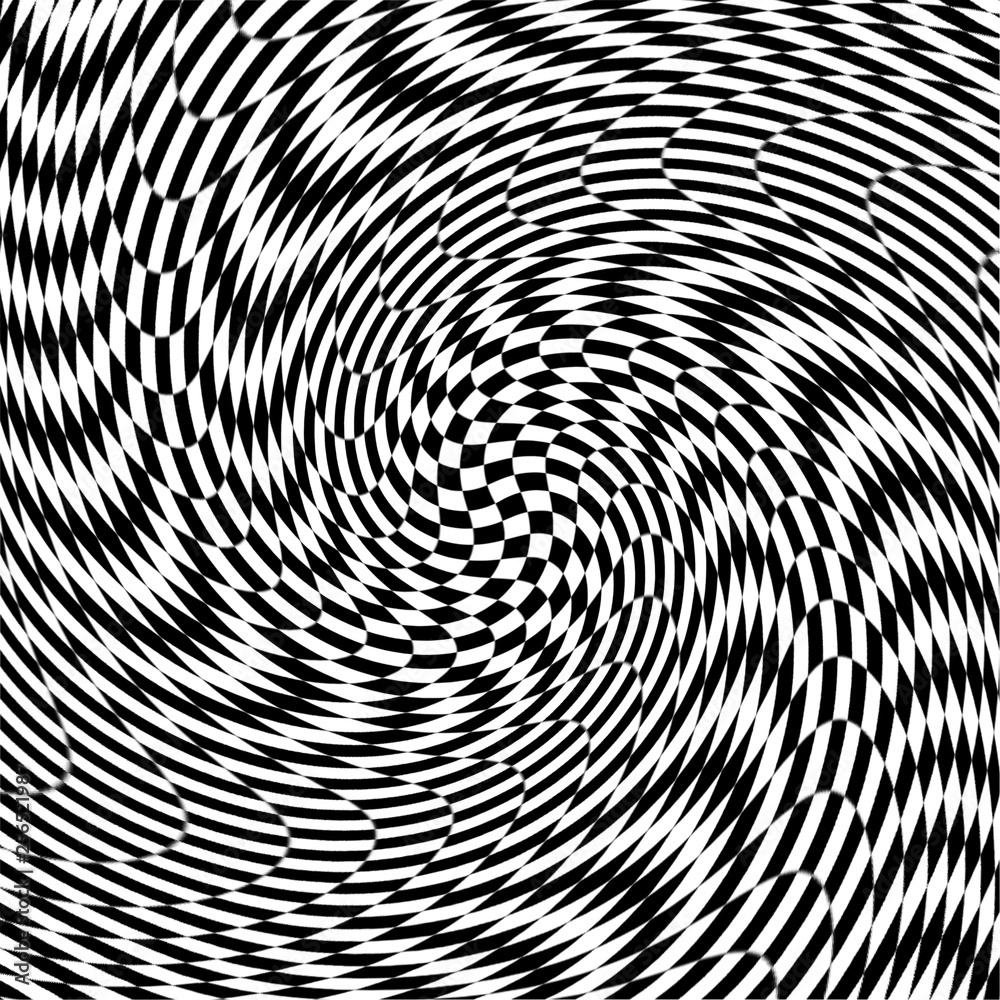 Hypnotic optical illusion in black and white color. Vision 3D geometric