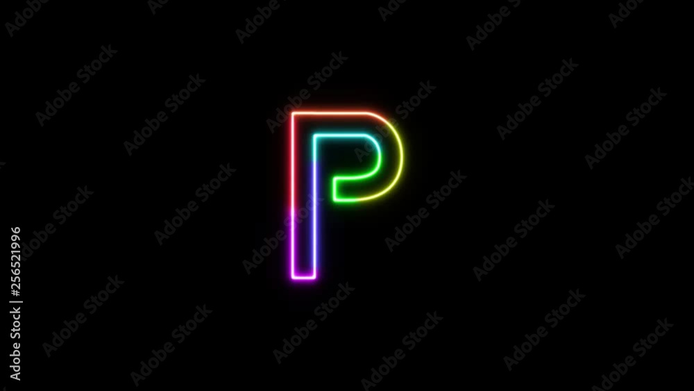 Letter P - outline neon glowing in 7 rainbow colors on transparent background. Letter P - outline neon glowing in 7 rainbow colors on transparent background.
