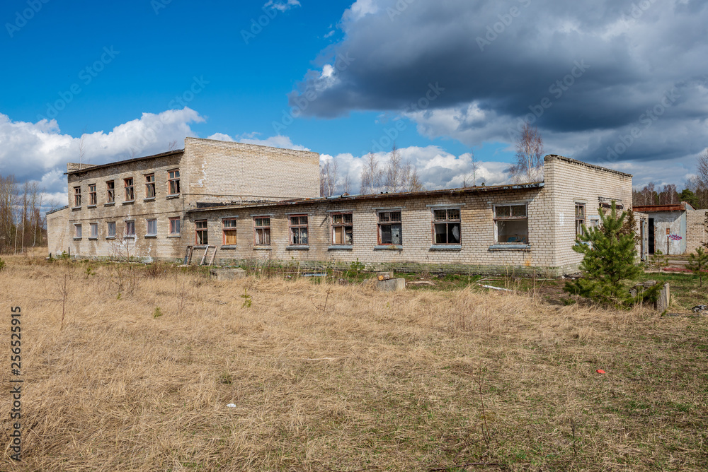 abandoned military buildings in city of Skrunda in Latvia