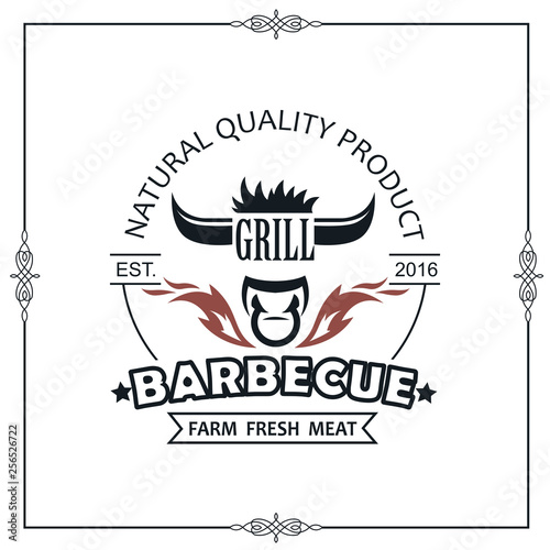 barbecue grill emblem for restaurant menu isolated on white background
