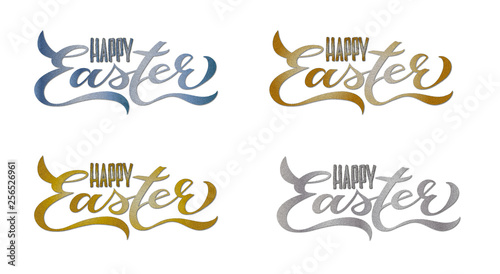 4 SET Happy Easter Handwritten Lettering Metallic Shadow 