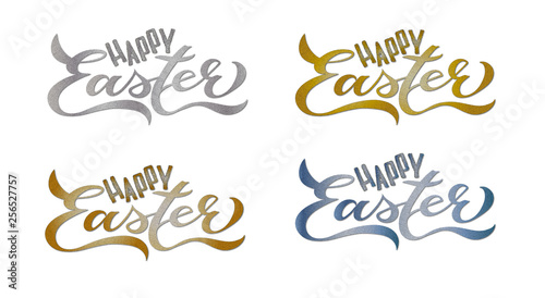 4 SET Happy Easter Handwritten Lettering Metallic Shadow 