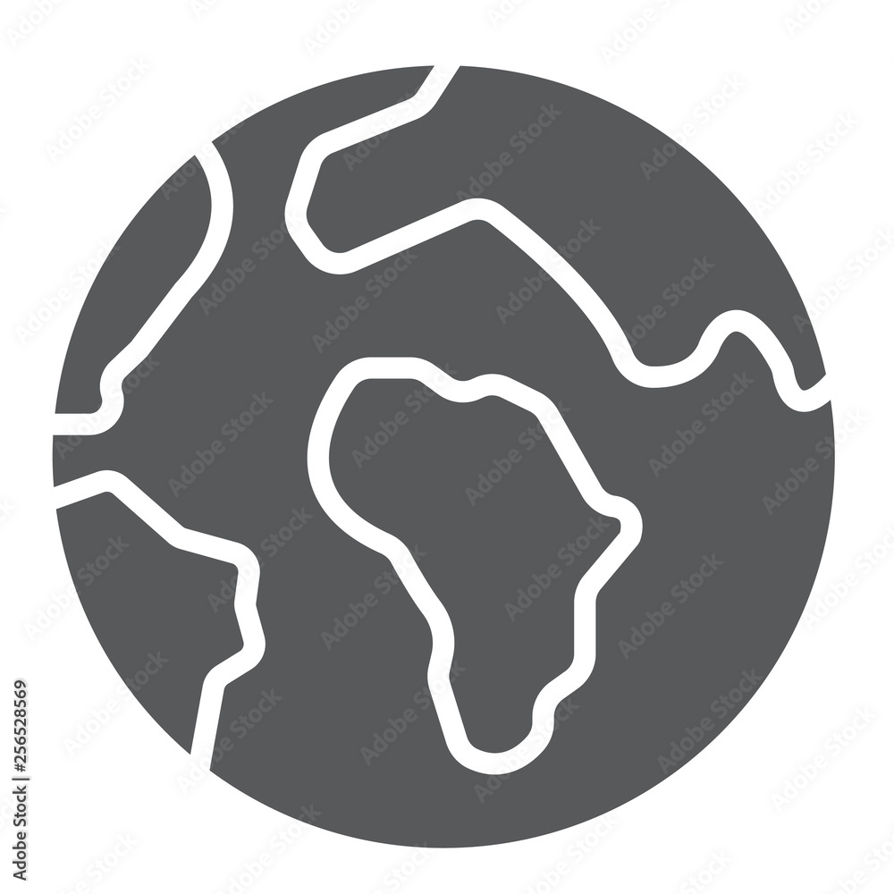 Earth glyph icon, map and planet, globe sign, vector graphics, a solid pattern on a white background. Earth glyph icon, map and planet, globe sign, vector graphics, a solid pattern on a white background.