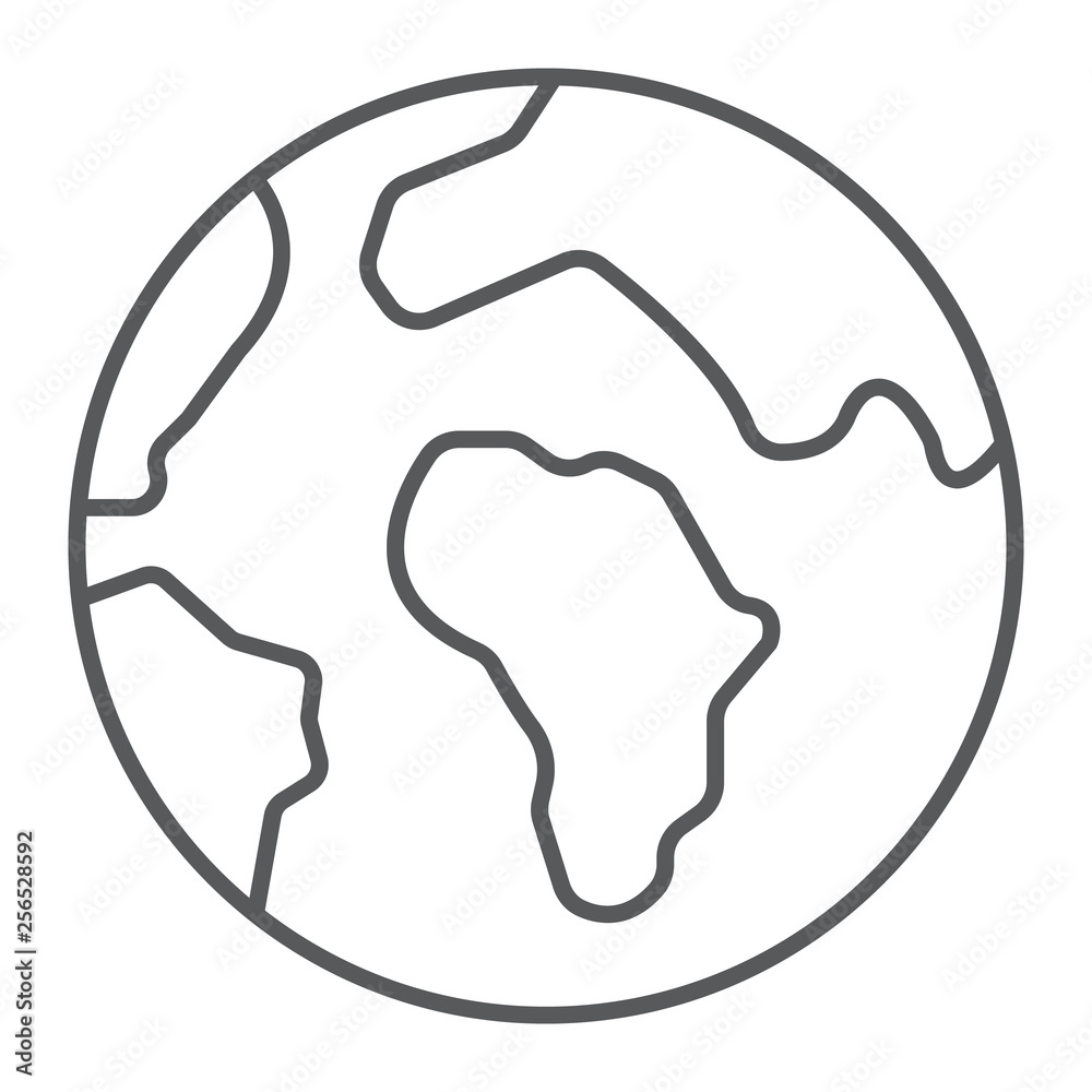 Earth thin line icon, map and planet, globe sign, vector graphics, a linear pattern on a white background. Earth thin line icon, map and planet, globe sign, vector graphics, a linear pattern on a white background.