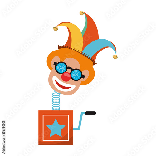 Joke suprise box with clown cartoon
