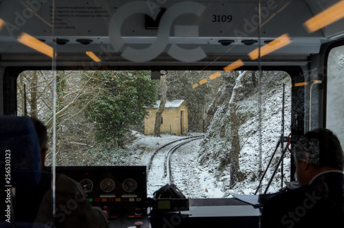 View from inside the funicular train of Odontotos in Kalavryta Greece