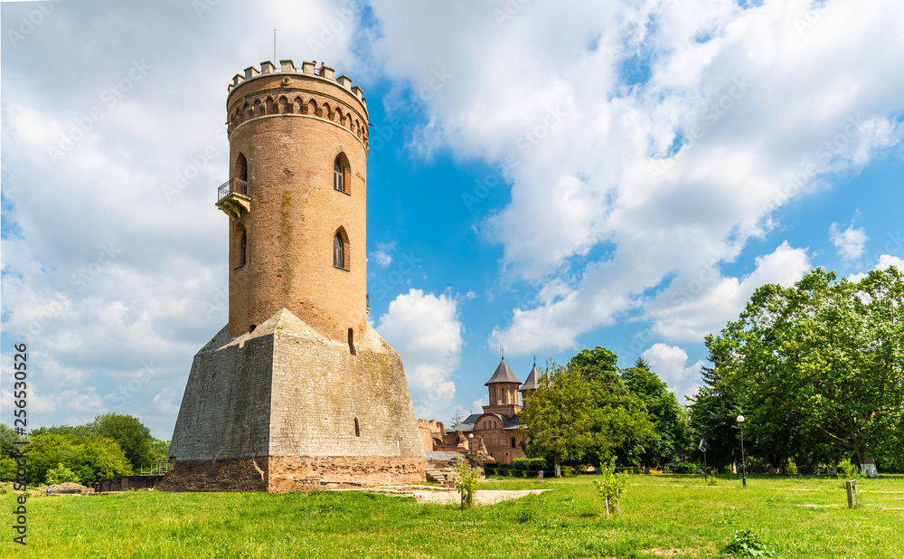 The Chindia Tower (Turnul Chindiei) and ruins of medieval old fortress Targoviste, Romania