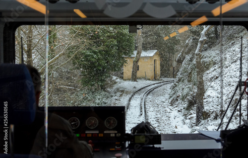 View from inside the funicular train of Odontotos in Kalavryta Greece