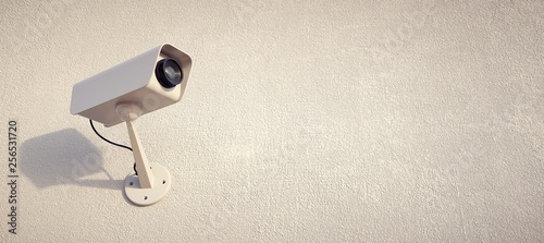 Security camera watching the horizon. Installed on the wall.