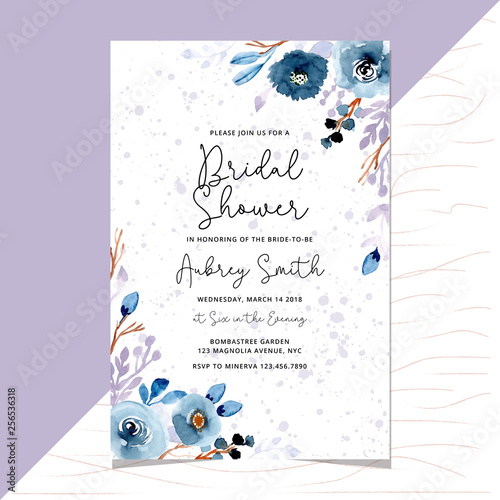 bridal shower invitation with beautiful flower watercolor border
